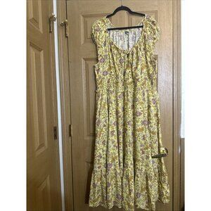Old Navy Women’s Yellow Floral Boho Midi Dress Size 3X Smocked Waist Cottagecore